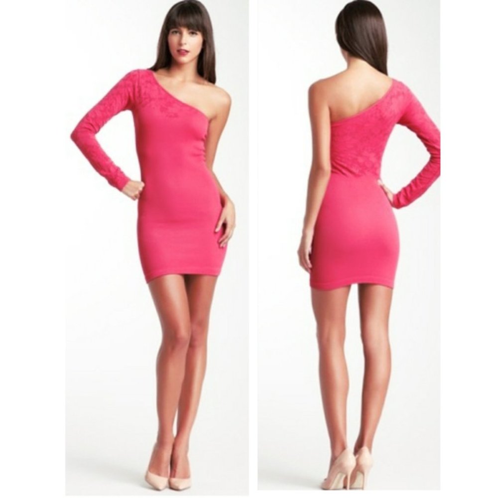 BARBIE GIRL date night BARBIE BCBG one sleeve hot pink bodycon dress